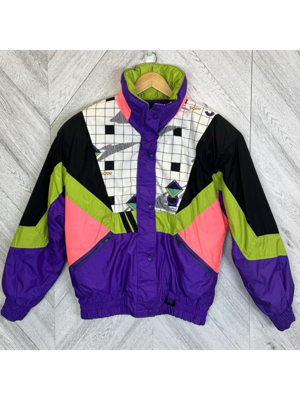 Vintage 90s Neon Ski Jacket Womens Medium Colorblock Winter Retro Joff